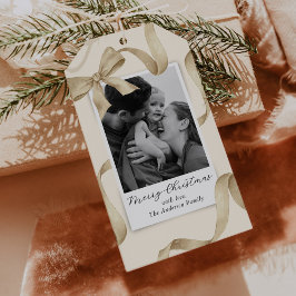 Elegantes Cream Gold Bow Foto Geschenkanhänger