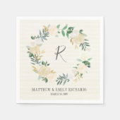 Elegantes Cream-Rose-Blumenreath-Monogramm Serviette (Vorderseite)