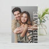 Elegantes Cream Script 2 Foto Hochzeit Save The Date (Stehend Vorderseite)