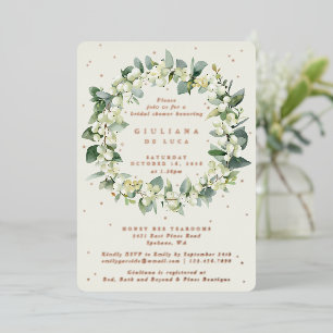 Elegantes Cream Snowberry+Eukalyptus-Brautparty Folieneinladung