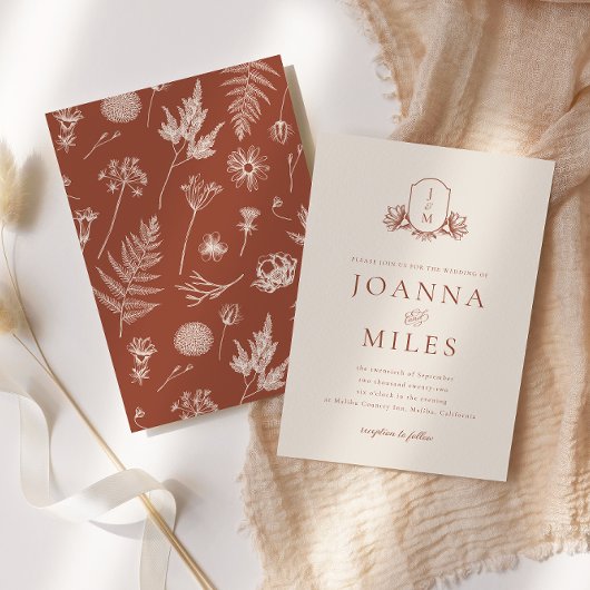 Elegantes Cream & Terracotta Monogram Wappen Einladung