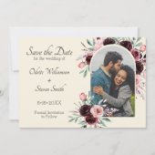 Elegantes Cream- und Burgunder-Foto Hochzeit Save The Date (Vorderseite)