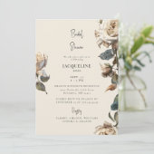 Elegantes Cream White Dried Rose Brautparty Einladung (Stehend Vorderseite)