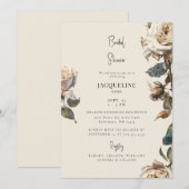 Elegantes Cream White Dried Rose Brautparty Einladung (Vorne/Hinten)