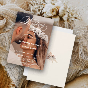 Elegantes Creme-Blumen-Boho - Die Hochzeit - Foto  Einladung