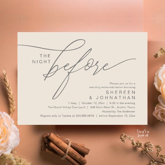 Elegantes Creme-Grau-Script-Probedinner für die Ho Einladung