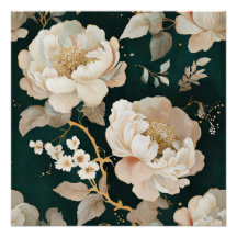 Elegantes Creme-Pfingstrosen-Blumenposter – Vintag