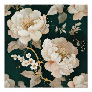 Elegantes Creme-Pfingstrosen-Blumenposter – Vintag Poster