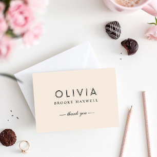 Elegantes Creme und schwarzes individuelles Monogr Dankeskarte