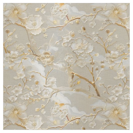 Elegantes cremefarbenes Blumencloisonné Stoff (Nahaufnahme)