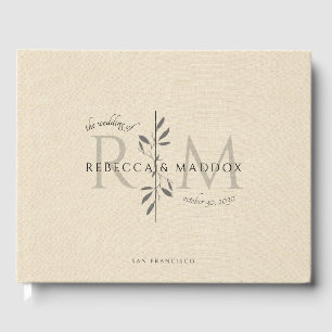 Elegantes cremefarbenes botanisches Monogramm-Hoch Gästebuch