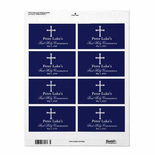 Elegantes Cross First Communion Gunst Labels (Vorne)