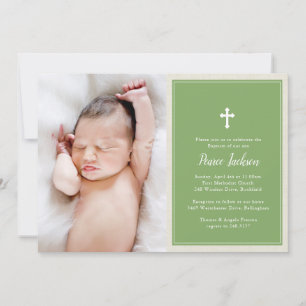 Elegantes Cross Green Foto Taufe Christening Einladung