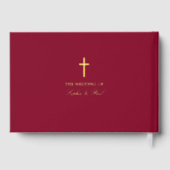 Elegantes Cross Real Foil Burgundy Hochzeit Gästebuch (Rückseite)
