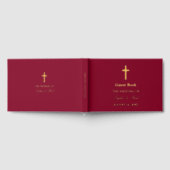 Elegantes Cross Real Foil Burgundy Hochzeit Gästebuch (Voll)