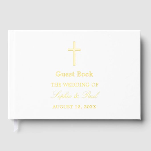 Elegantes Cross Real Foil White Wedding Gästebuch (Vorderseite)