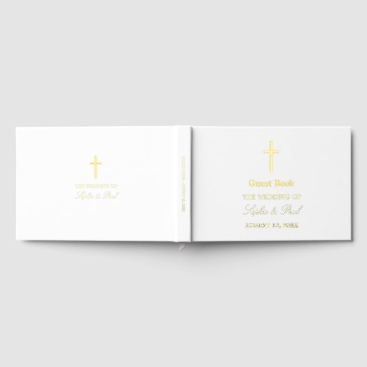 Elegantes Cross Real Foil White Wedding Gästebuch (Voll)