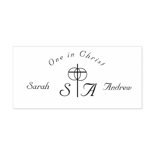 Elegantes Cross & Rings Wedding Monogram Permastempel (Design)