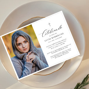 Elegantes Cross Spanish Funeral Memorial Foto Einladung