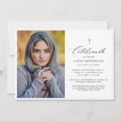 Elegantes Cross Spanish Funeral Memorial Foto Einladung (Vorderseite)