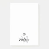 Elegantes Crown Gray Monogram und Name Post-it Klebezettel (Vorderseite)