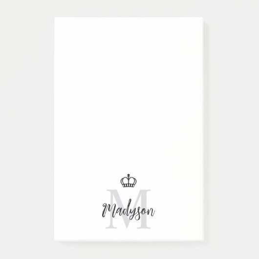 Elegantes Crown Gray Monogram und Name Post-it Klebezettel (Vorderseite)