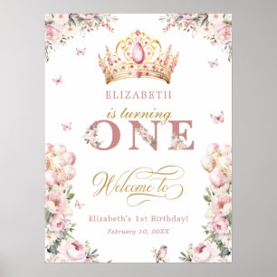 Elegantes Crown Princess Girl 1. Geburtstag Willko Poster