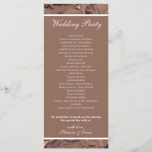 Elegantes Crumpled Brown Paper Wedding Flat Progra Programm (Rückseite)