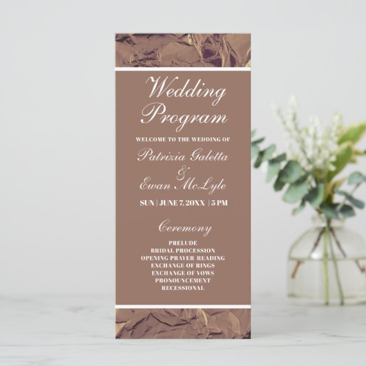 Elegantes Crumpled Brown Paper Wedding Flat Progra Programm (Stehend Vorderseite)