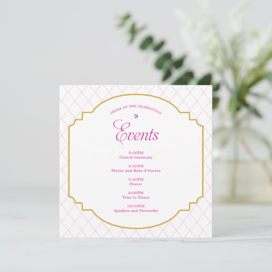 Elegantes Crystal Pink Gold Pattern Party Programm (Stehend Vorderseite)