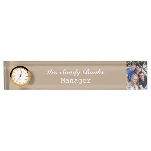 Elegantes Cuctomizable Namensschild mit Uhr Namensplakette (Vorderseite)