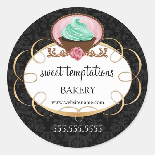 Elegantes Cupcake Bakery Packaging Runder Aufkleber (Vorderseite)