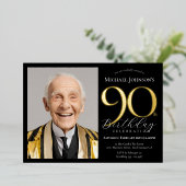 Elegantes Custom Foto Black 90. Geburtstag Folieneinladung (Stehend vorne)