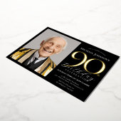 Elegantes Custom Foto Black 90. Geburtstag Folieneinladung (Gedreht)