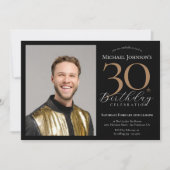 Elegantes Custom Foto Black Gold 30. Geburtstag Einladung (Vorderseite)