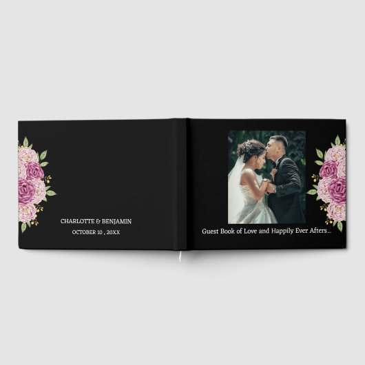 Elegantes Custom Foto Black Wedding Gästebuch (Voll)