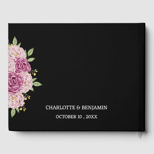 Elegantes Custom Foto Black Wedding Gästebuch (Rückseite)