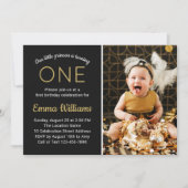 Elegantes Custom Foto Gold Black Erster Geburtstag Einladung (Vorderseite)