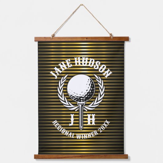 Elegantes Custom Golf Monogram Design Wandteppich Mit Holzrahmen (Vorderseite)