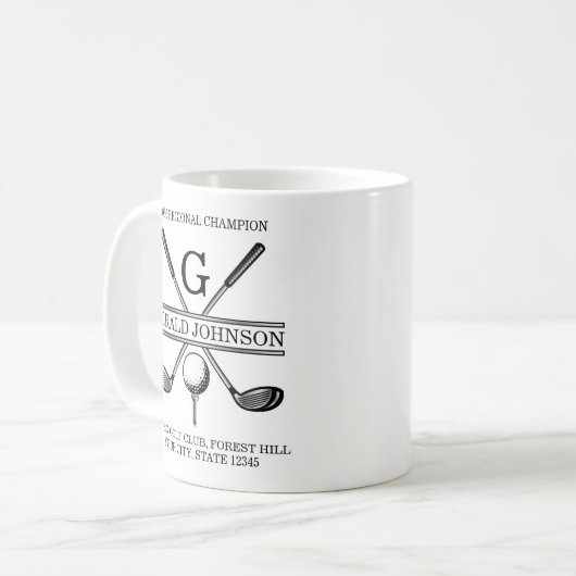 Elegantes Custom Golf Monogram Kaffeetasse (Vorderseite Links)