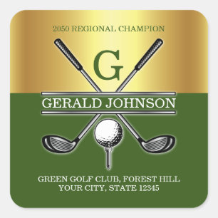 Elegantes Custom Golf Monogram Quadratischer Aufkleber