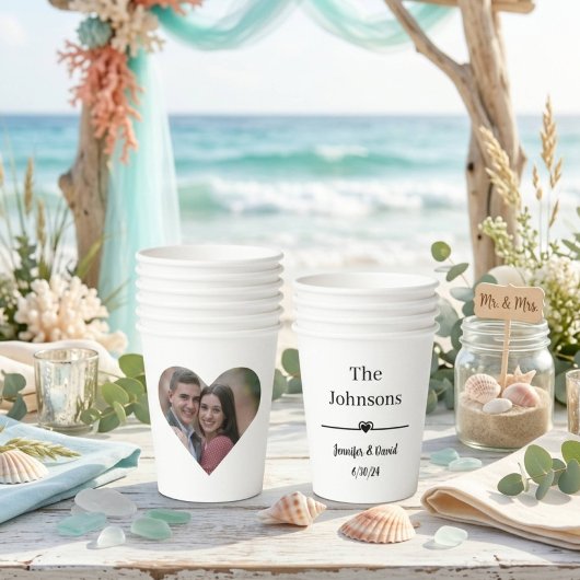 Elegantes Custom Heart Foto Wedding Pappbecher