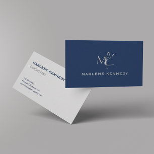 Elegantes Custom Silver Monogram Navy Blue Busines Visitenkarte