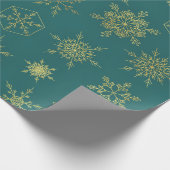 Elegantes Cyan Aquamarin Gold Snowflakes Muster Geschenkpapier (Ecke)