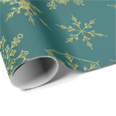 Elegantes Cyan Aquamarin Gold Snowflakes Muster Geschenkpapier (Rolleneckpunkt)