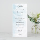 Elegantes Cyan Blue Watercolor Wedding Menu Menükarte (Stehend Vorderseite)