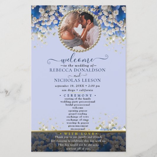 Elegantes Daisy Floral Custom Foto Wedding Program (Vorderseite)