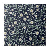 Elegantes Daisy Floral Muster auf dunklem Hintergr Fliese (Vorderseite)