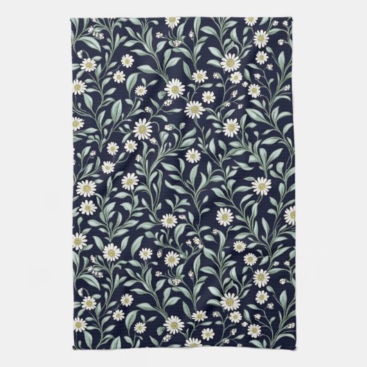 Elegantes Daisy Floral Muster auf dunklem Hintergr Geschirrtuch (Vertikal)