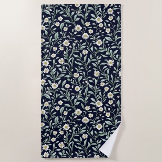 Elegantes Daisy Floral Muster auf dunklem Hintergr Strandtuch (Vorderseite)